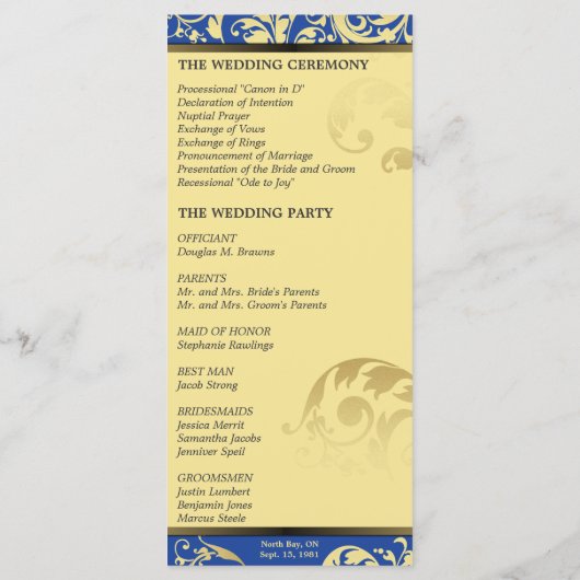 Programme de mariage - Royal Blue & Gold Shimmer F (Dos)