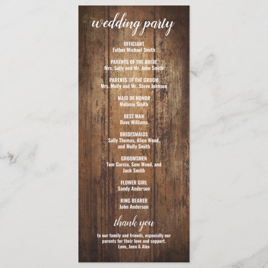Programme de mariage rustique (Dos)