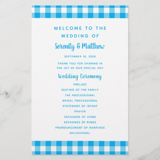 Programme de mariage rustique à carreaux gingham b (Devant)