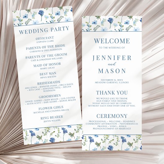 Programme de mariage rustique à fleurs bleu aquare