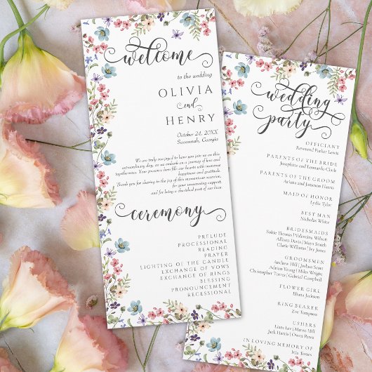 Programme de mariage rustique aux fleurs sauvages