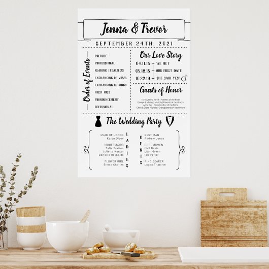 Programme de mariage rustique avec affiche d'icône (Cuisine)