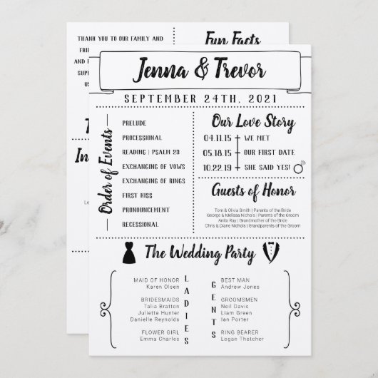 Programme De Mariage Rustique Avec Icônes (Devant / Derrière)