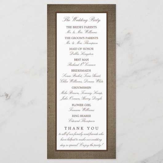 Programme de mariage rustique avec un monogramme e (Dos)