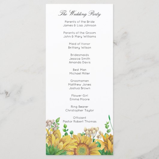 Programme de mariage rustique Cérémonie du pays de (Dos)