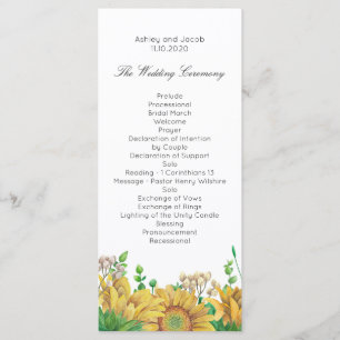 Programme de mariage rustique cérémonie Sunflower