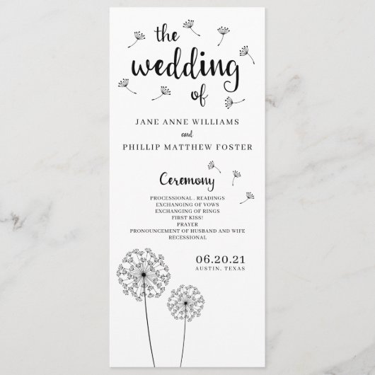 Programme de mariage rustique Dandelion (Devant)