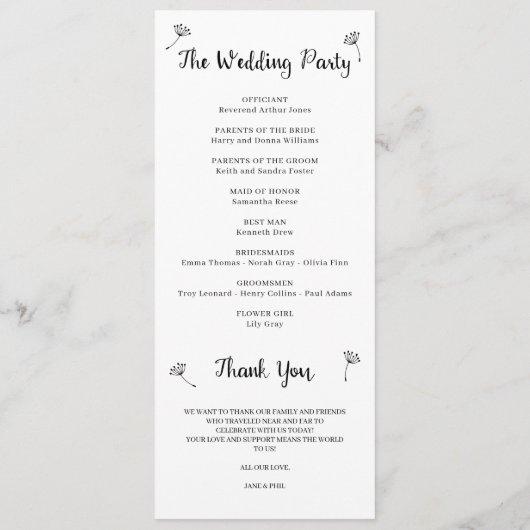 Programme de mariage rustique Dandelion (Dos)