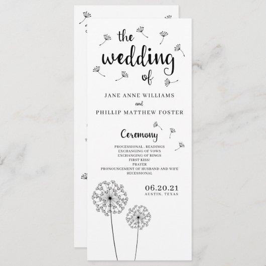 Programme de mariage rustique Dandelion (Devant / Derrière)