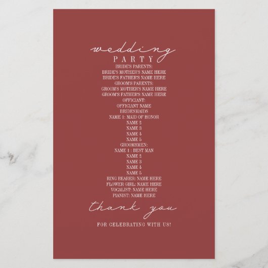 Programme de mariage rustique de ferme rouge bouch (Dos)