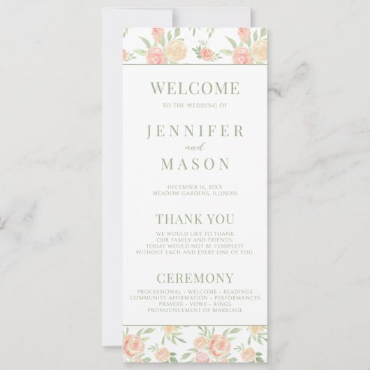 Programme de mariage rustique de fleur vert orange (Devant)