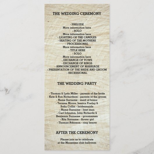 programme de mariage rustique de sculpture de coeu (Dos)