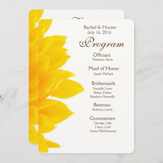 Programme de mariage rustique des tournesols (Devant / Derrière)