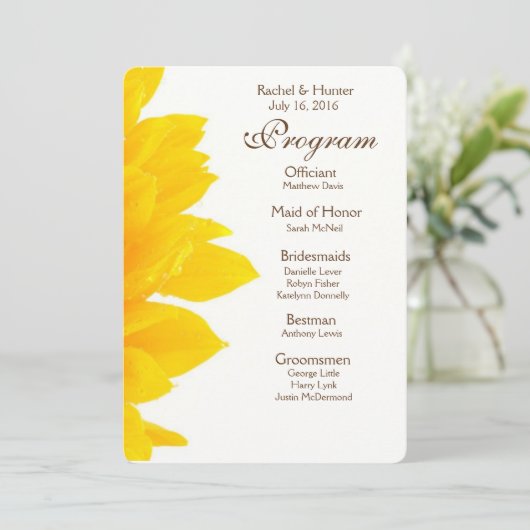 Programme de mariage rustique des tournesols (Debout devant)