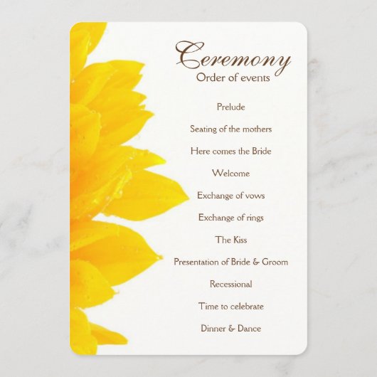 Programme de mariage rustique des tournesols (Dos)