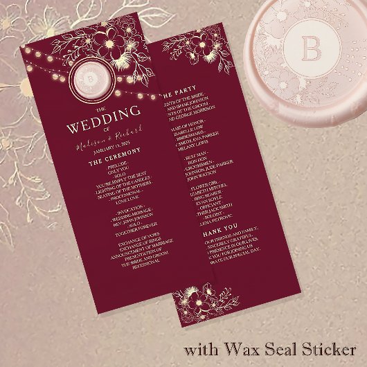 Programme de mariage rustique élégant burgundy