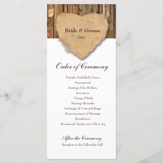 Programme de mariage rustique en bois de coeur tac (Dos)