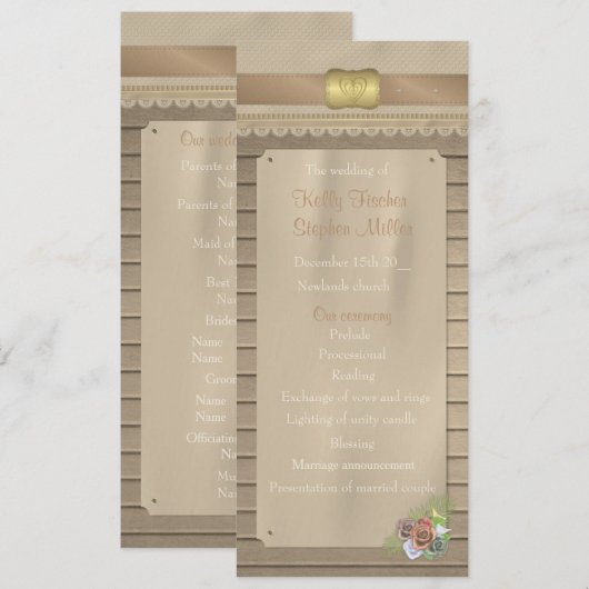 Programme de mariage rustique en bois et ceinture  (Devant / Derrière)