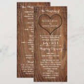 Programme de mariage rustique en bois sculpté en f (Devant / Derrière)
