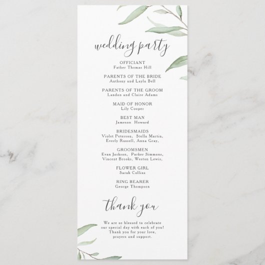 Programme de mariage rustique et verdoyant minimal (Dos)