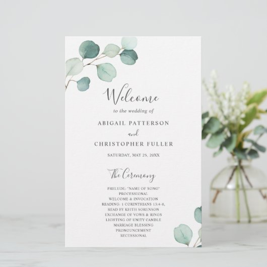 Programme de mariage rustique Eucalyptus vert simp (Debout devant)