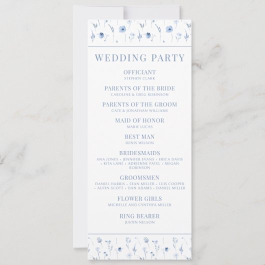 Programme de mariage rustique floral bleu marine (Dos)