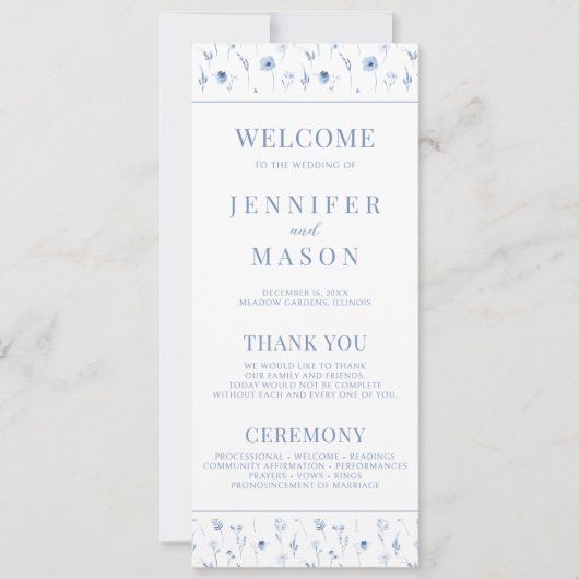 Programme de mariage rustique floral bleu marine (Devant)