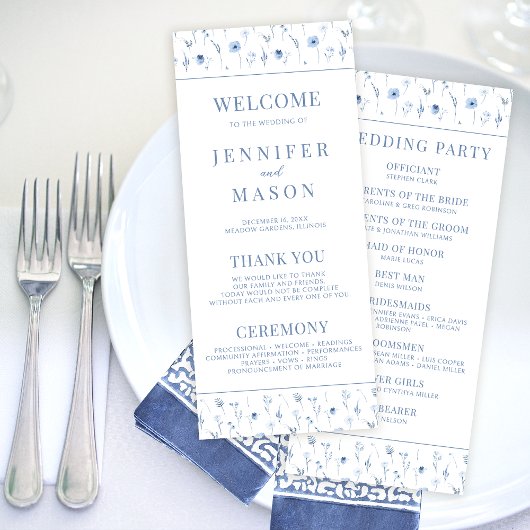 Programme de mariage rustique floral bleu marine