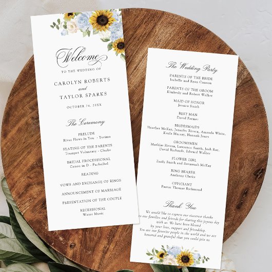 Programme de mariage rustique floral bleu poussiér