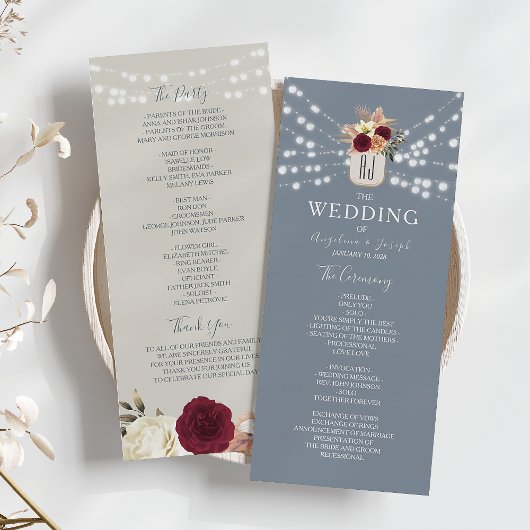 Programme de mariage Rustique Floral Bleu Poussiér