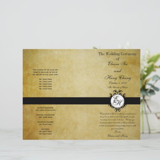 Programme de mariage rustique Monogramme Vintage (Debout devant)