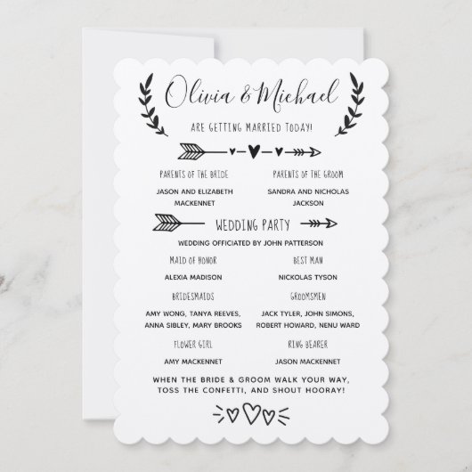 Programme de mariage rustique Ordre des événements (Devant)