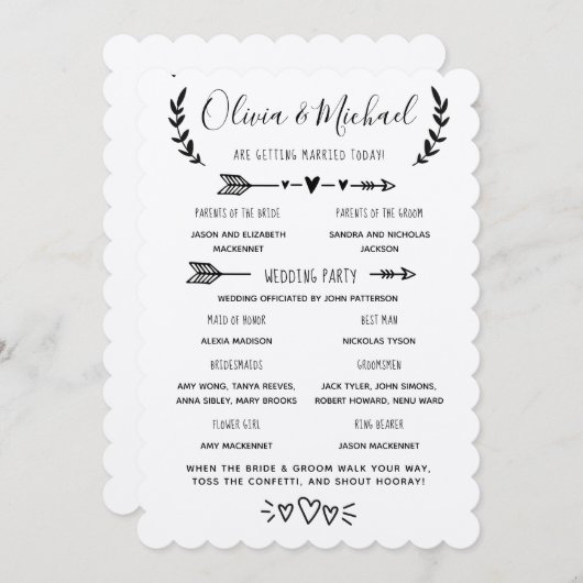 Programme de mariage rustique Ordre des événements (Devant / Derrière)