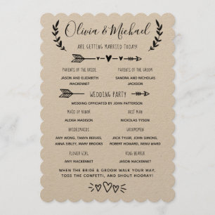 Programme de mariage rustique Ordre des événements