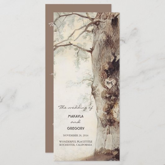 programme de mariage rustique pour arbre et coeur  (Devant / Derrière)