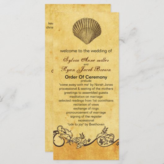 programme de mariage rustique seashell beach (Devant / Derrière)