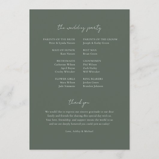 Programme de mariage rustique vert (Dos)