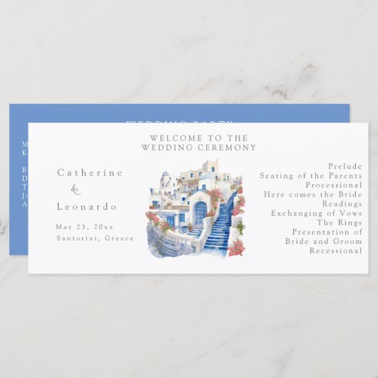 Programme de mariage Santorin bleu et blanc (Devant / Derrière)