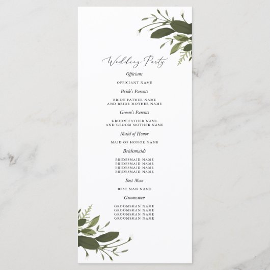 Programme de mariage sauvage et vert (Dos)