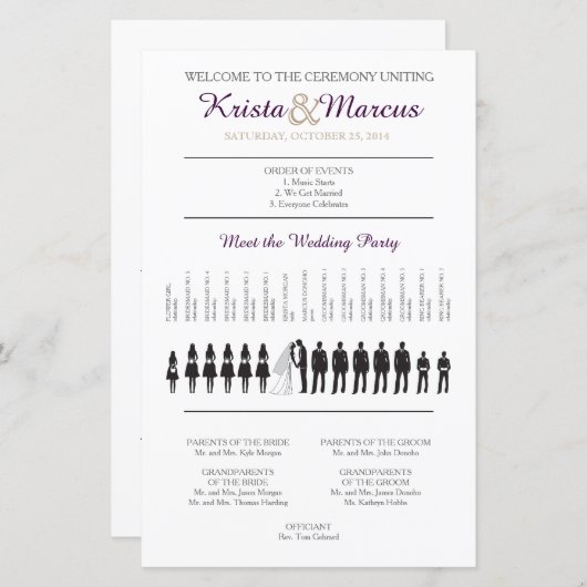 Programme de mariage Silhouettes simple (Devant / Derrière)