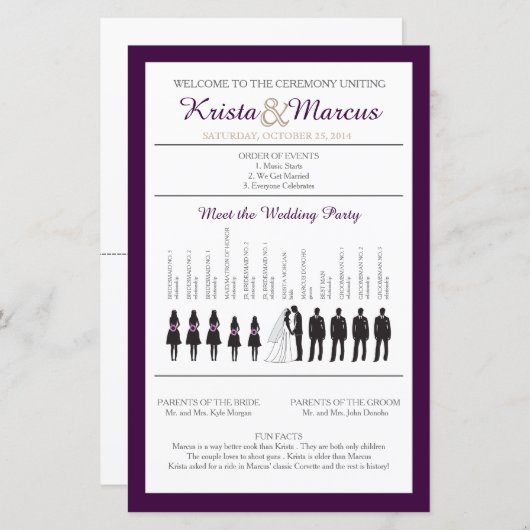 Programme de mariage Silhouettes simple (Devant / Derrière)