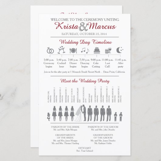 Programme de mariage Silhouettes simple (Devant / Derrière)