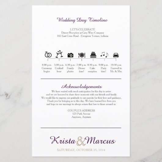 Programme de mariage Silhouettes simple (Dos)