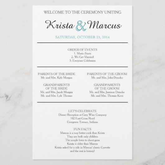 Programme de mariage Silhouettes simple (Devant)