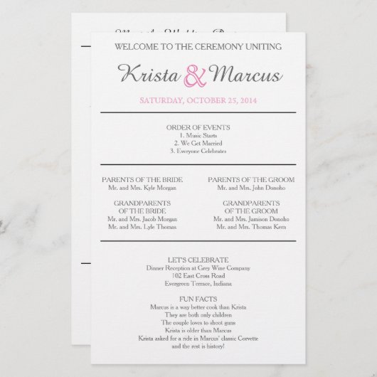 Programme de mariage Silhouettes simple Circulaire (Devant / Derrière)