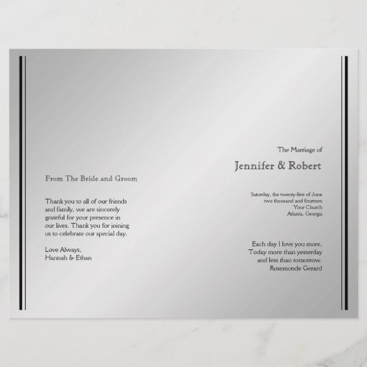 Programme de mariage Silver Elegance (Devant)