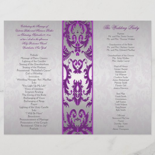 Programme de mariage Silver et Purple Damask II (Dos)