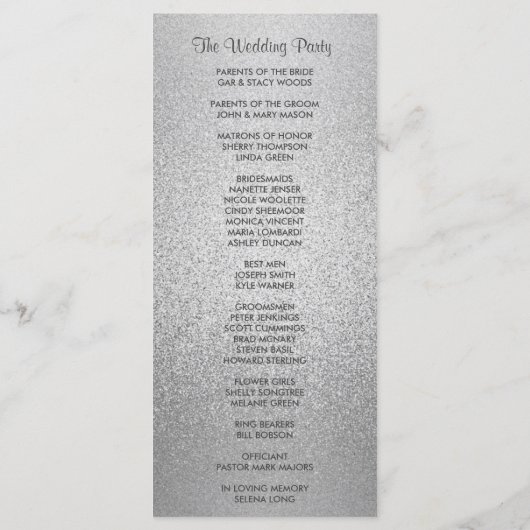 Programme de mariage Silver Shimmer Faux Foil (Dos)