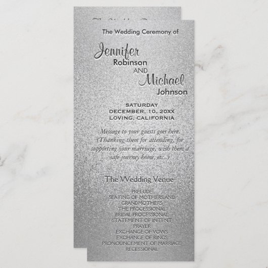 Programme de mariage Silver Shimmer Faux Foil (Devant / Derrière)