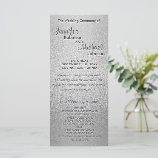 Programme de mariage Silver Shimmer Faux Foil (Debout devant)